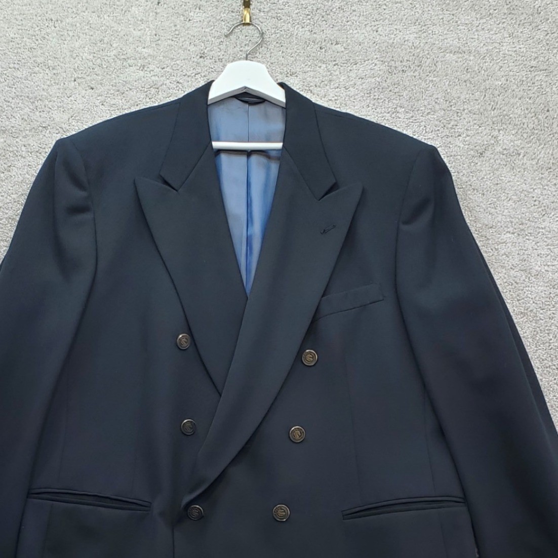 Pierre Cardin Mens Double Breasted Blazer 46 Black Gold Tone Buttons 9869