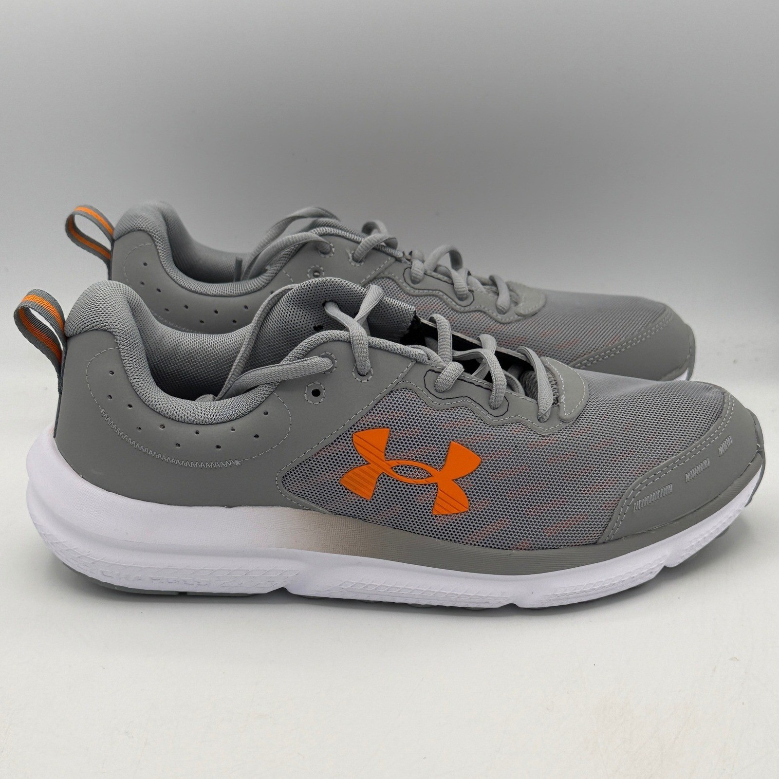 Under Armour Charged Assert 10 Mens 11.5 Grey Orange Running Shoes 3026175-105