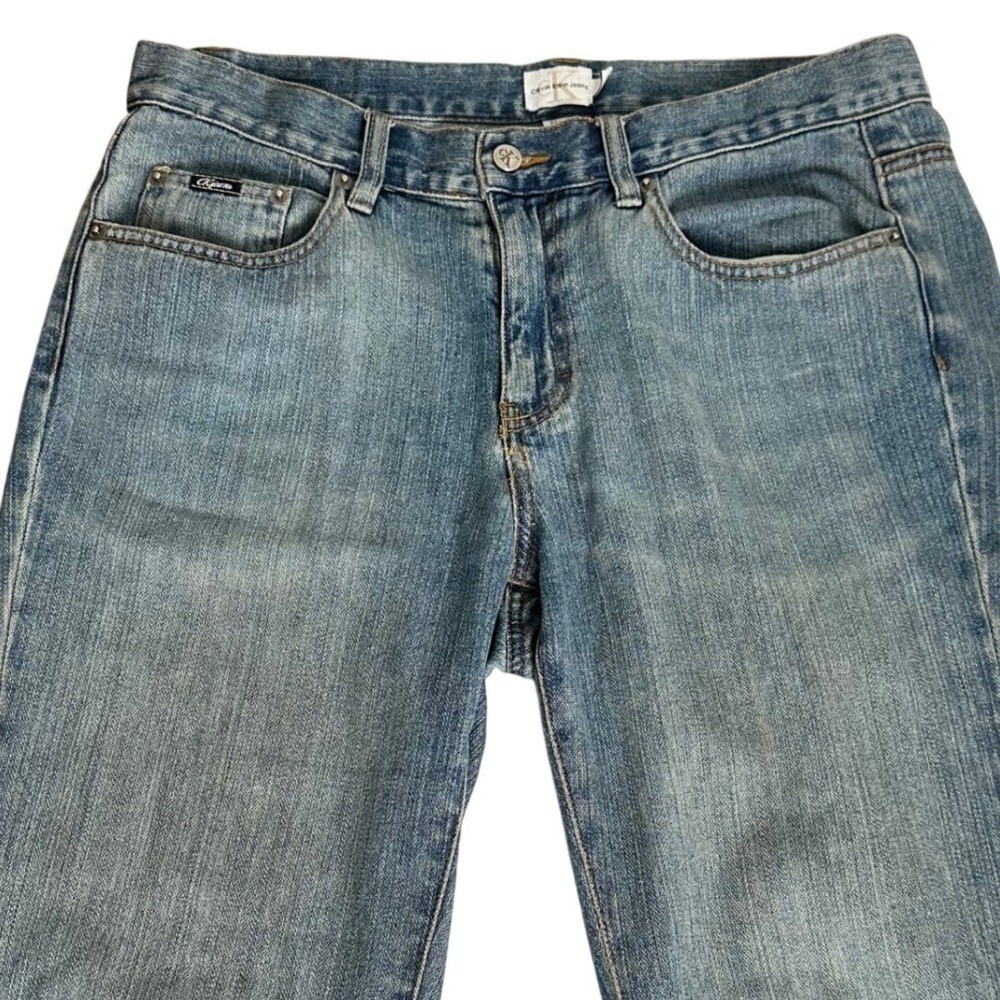 Calvin Klein Jeans Denim Women 8 Blue Straight Leg Mid Rise Ribbon Bow Hem Slit