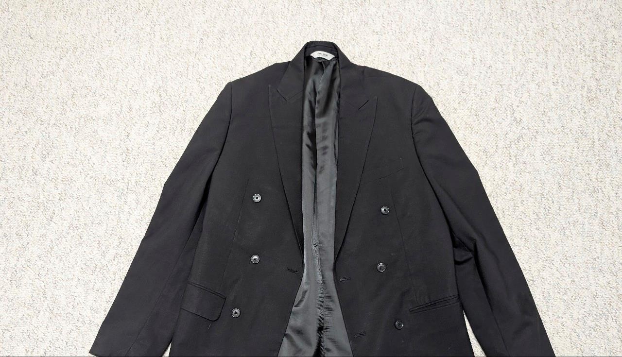 1990s vintage 2PC SUIT double breasted 40L 34×34 black WOOL lightweight