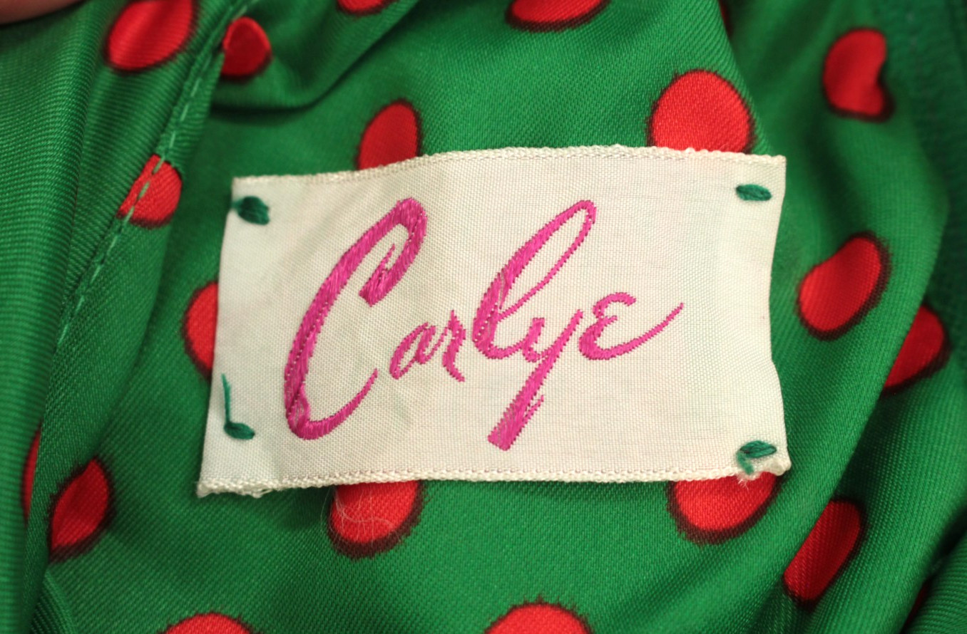 VTG 60s Green & Red Polka Dot Mod Pleated Skirt Dress Sz M 1960s Carlye