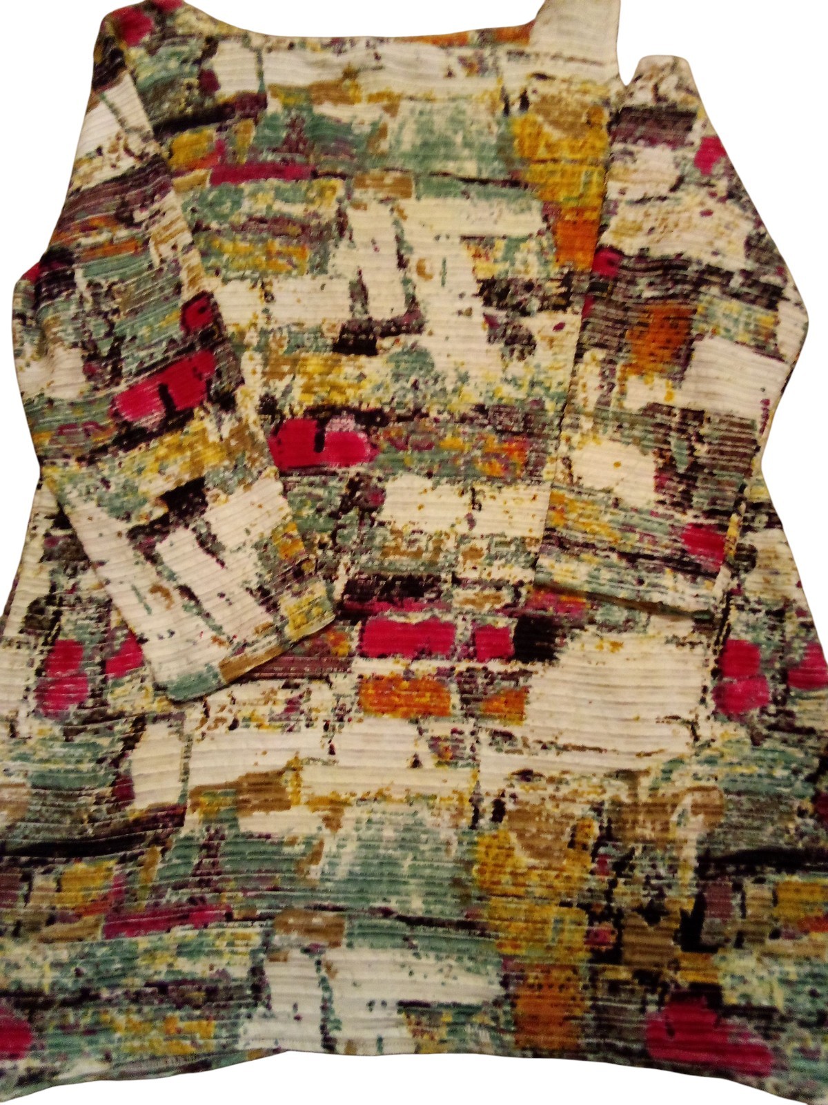 Mishca – Embroidered Roses, Cold Shoulder, Ribbed Fabric W/Abstract Design,