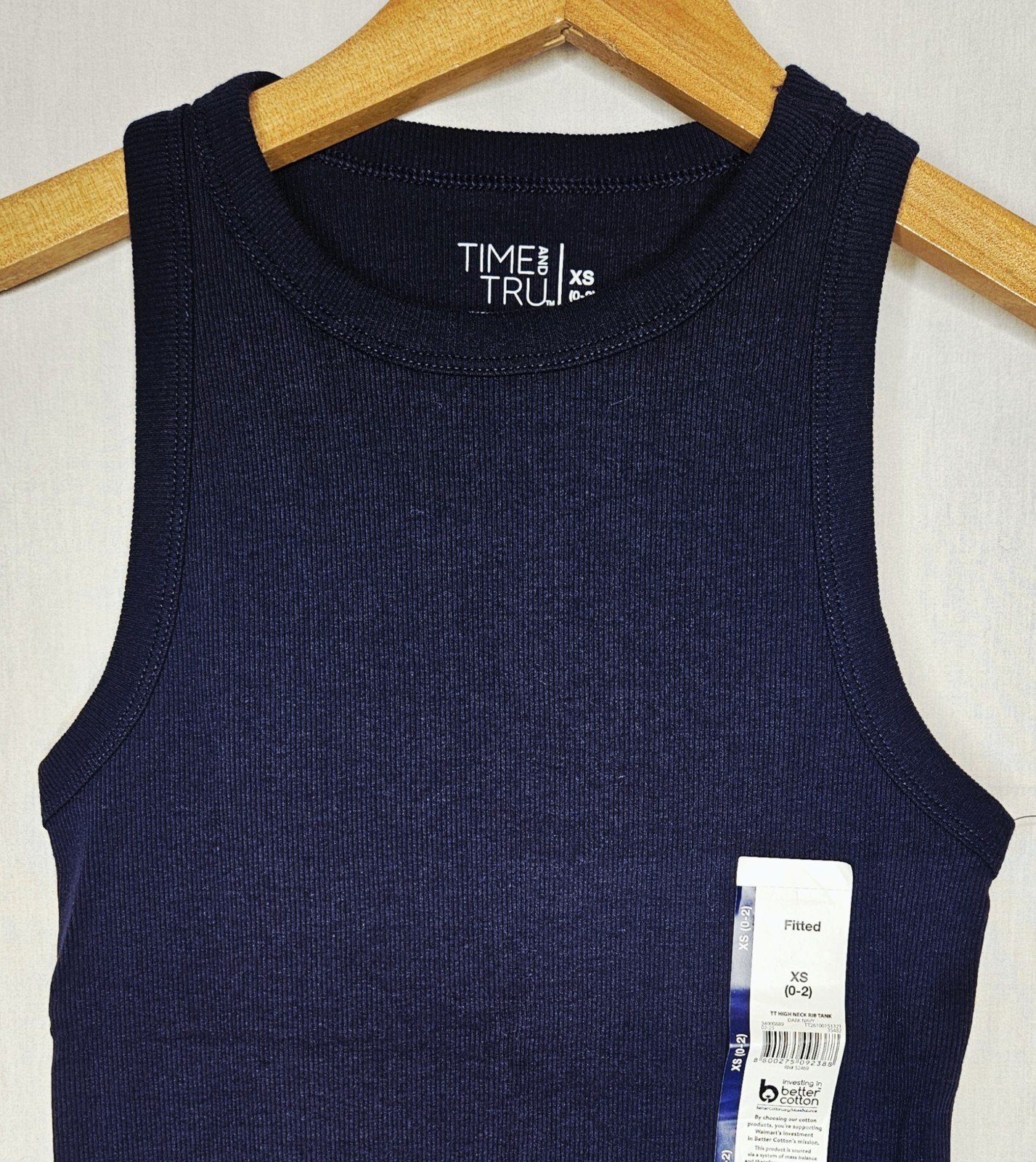 Time and Tru Regular / Plus Blue Fitted High Neck Rib Tank Top XS XL 2XL or 3XL