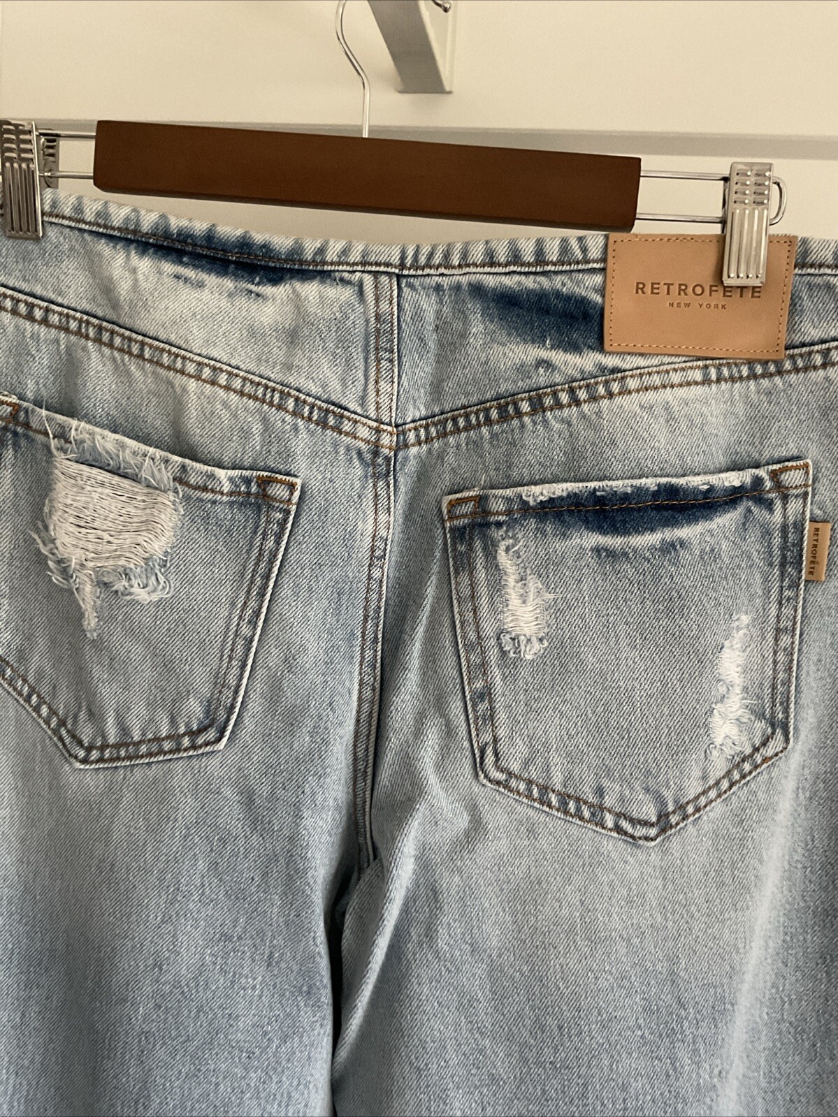 RETROFETE 90s Low Rise Distress Denim Rip Knee Straight Leg Jean Sz 30 NWT $325
