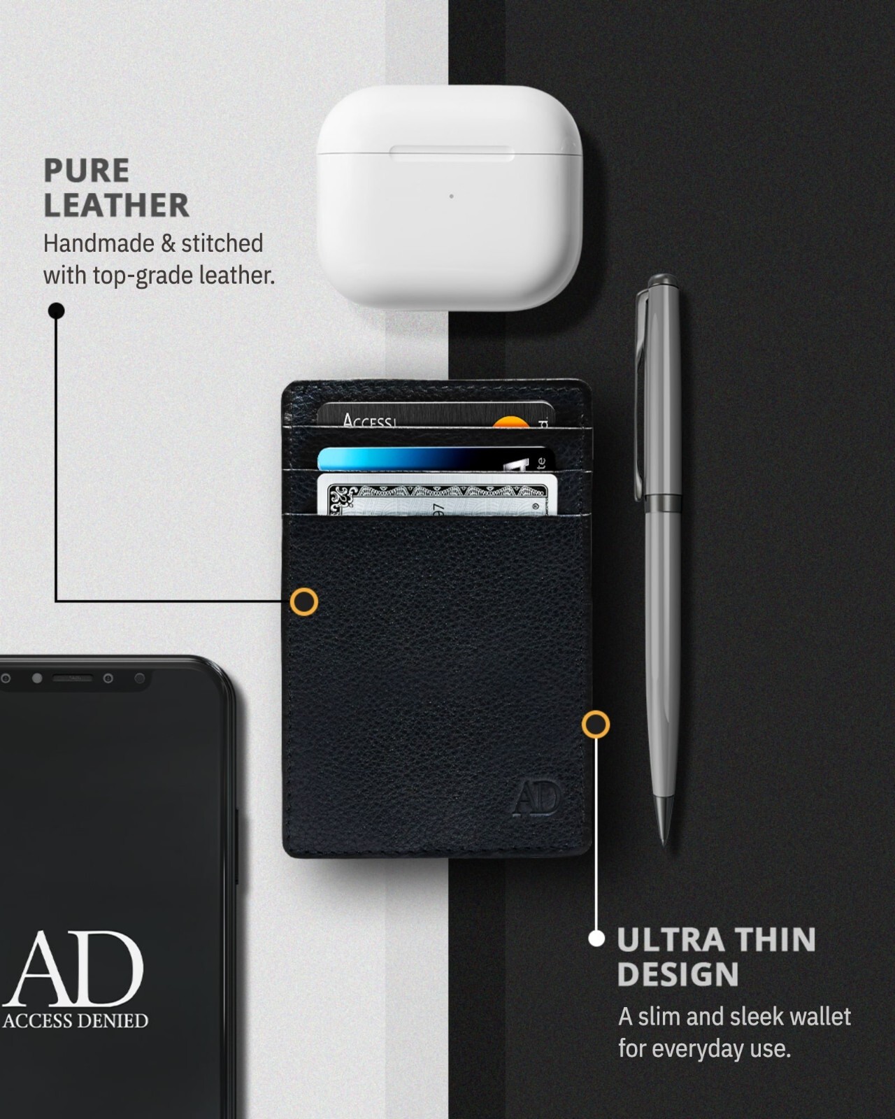 Slim Minimalist Front Pocket RFID Blocking Leather Wallets for Men Women