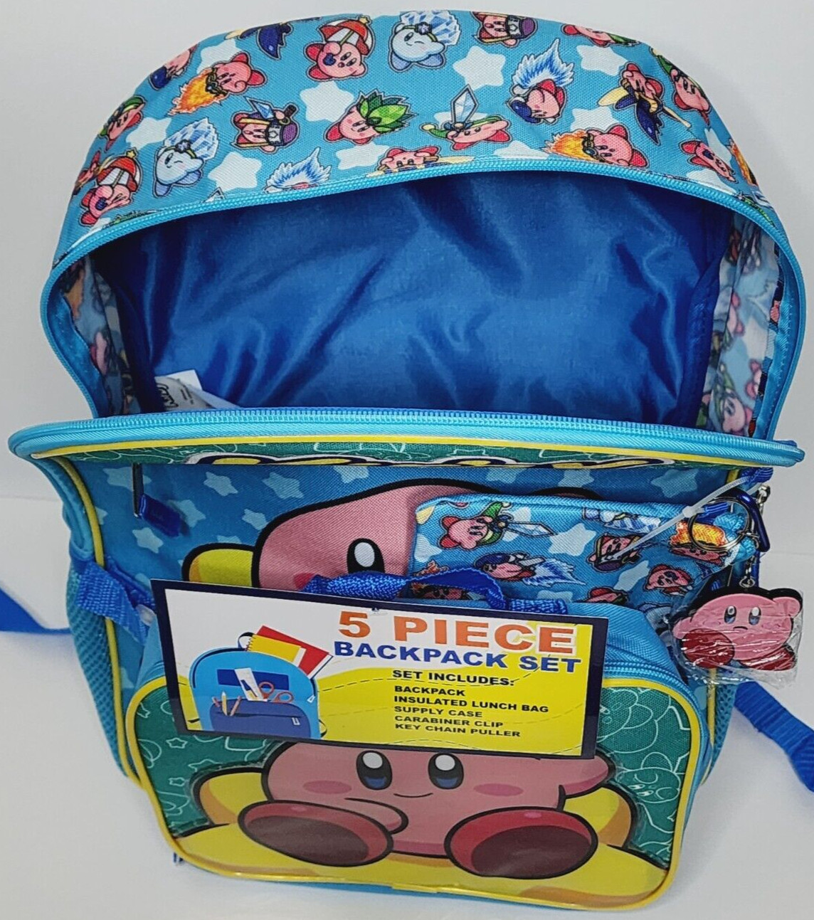 Nintendo Kirby 5-Piece Backpack Set Lunch Bag Supply Case Carabiner BRAND NEW