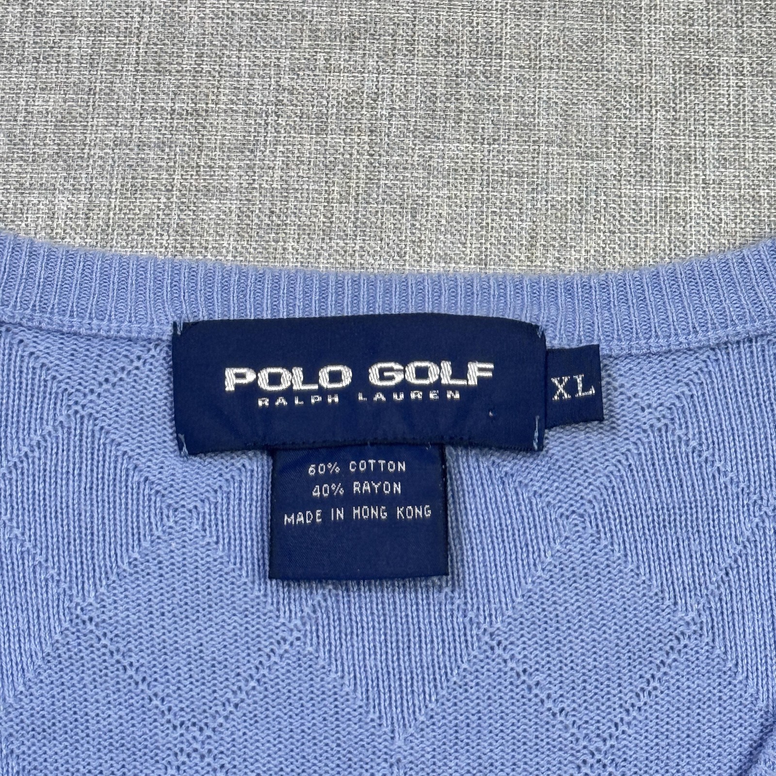 Polo Golf Ralph Lauren Argyle V-Neck Sweater Vest Mens XL Blue Embroidered