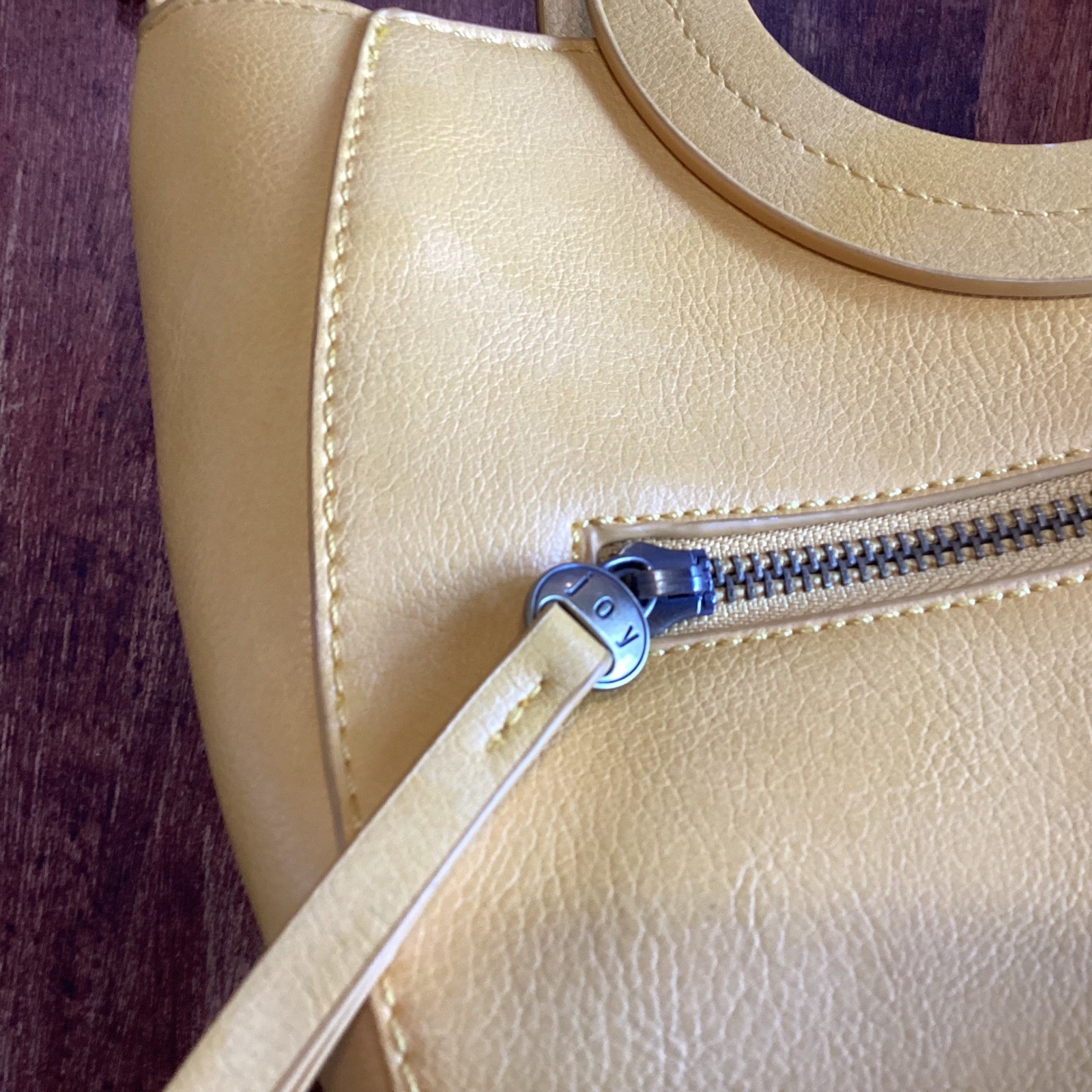 Joy Susan Yellow 100% Vegan Leather Circular Handle Crossbody Handbag Satchel
