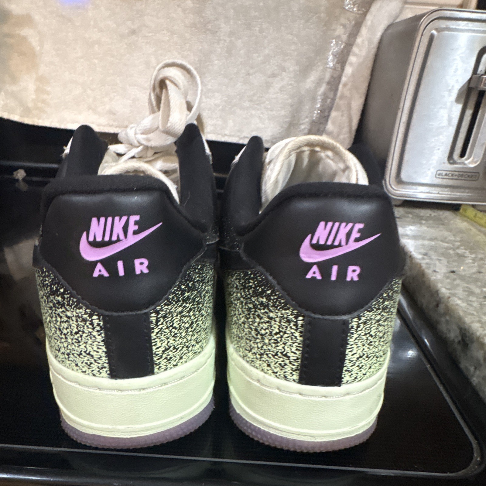 Nike Air Force 1 Low Top Sneakers White/Black Speckled Green Purple