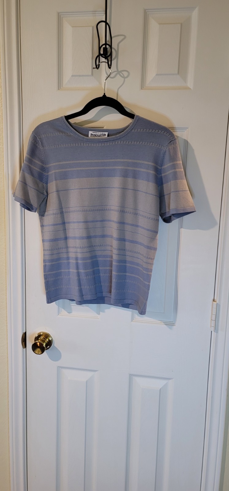 Pendleton Silk Blend Sweater Womens Small Blue Striped Short Sleeve Knit Top