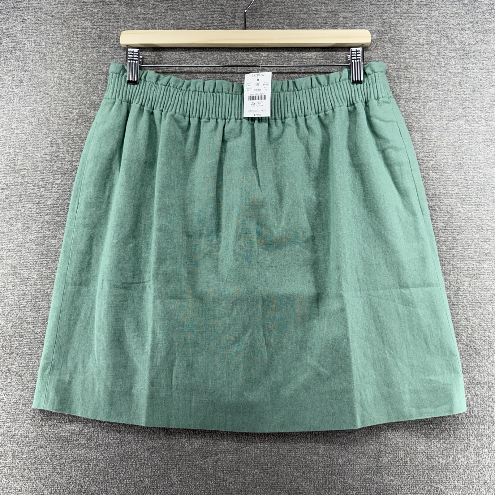J Crew Linen Skirt Women Size 12 Green Lined Casual Elastic Waist NEW $79
