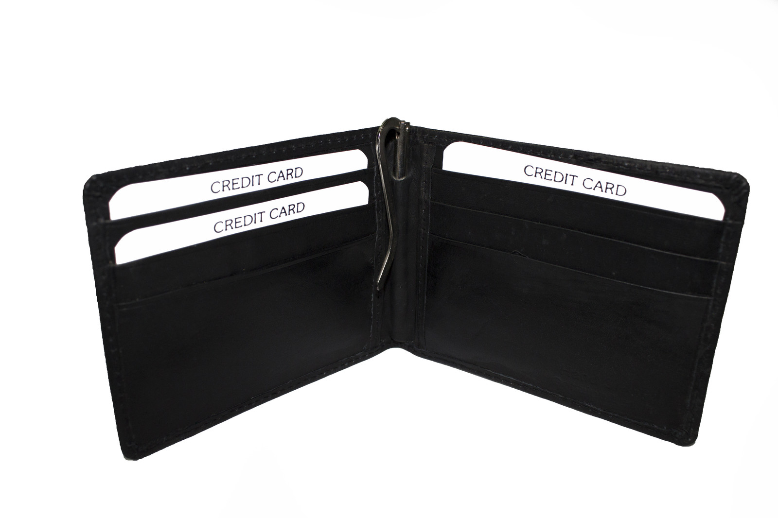 LEATHERBOSS GENUINE LEATHER MONEY CLIP WALLET 6 CREDIT CARD SLOTS, BLACK
