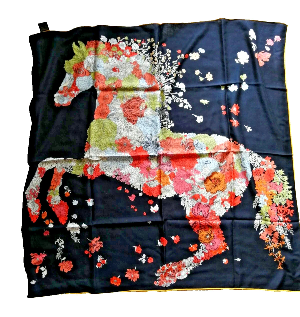 41″x41″Floral Horse Print 40%Silk60%Wool Thin Double-sided Scarf Shawl 105x105cm