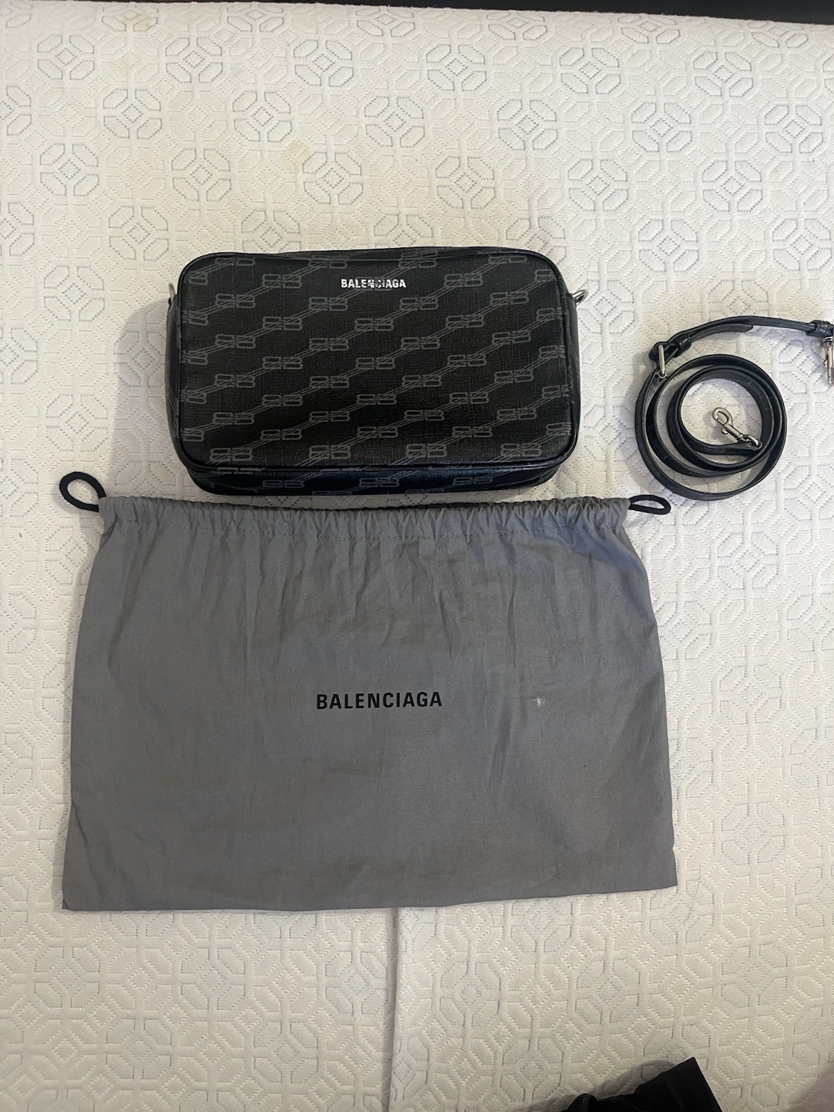 Balenciaga BB Black Monogram Crossbody Camera Bag Leather Retail $1110