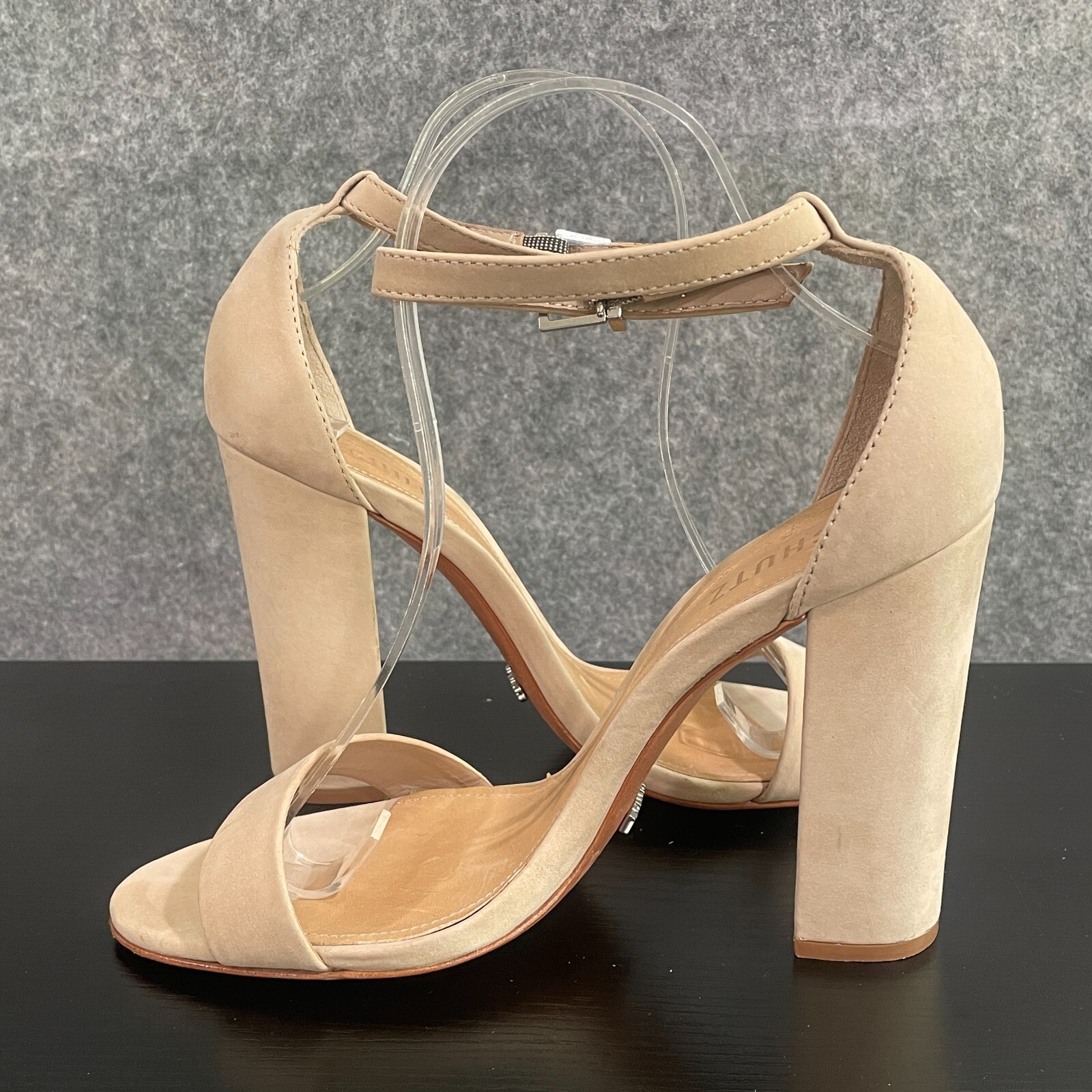 Schutz Sandals 8.5B Beige Suede Ankle Strap Open Toe Block 4.5 inches Heels