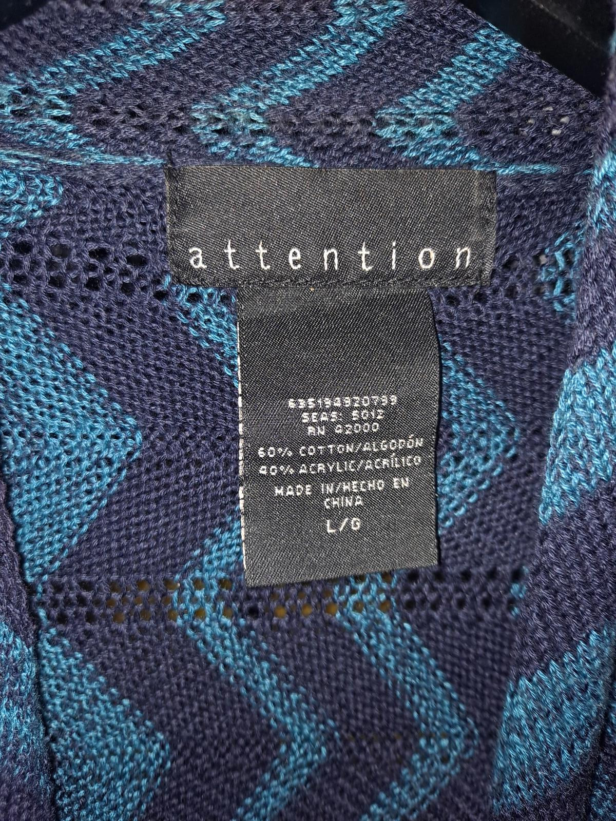 Attention 2 Tone Blue Open Front Belted Knit Sweater Size Large