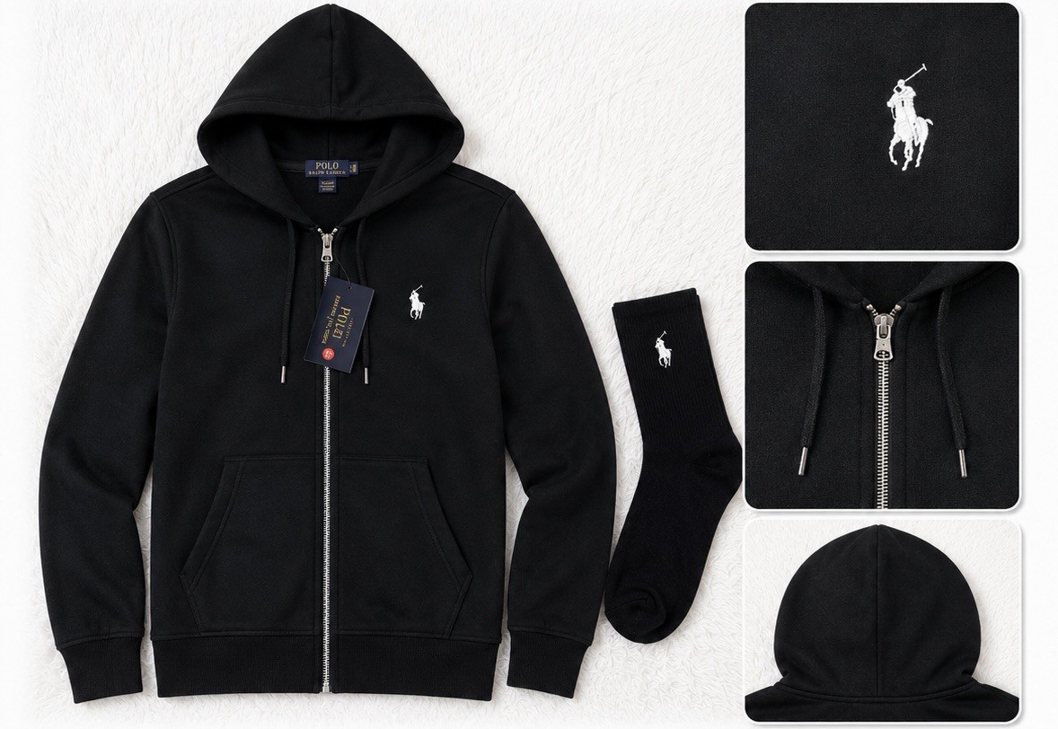 Polo Ralph Lauren Black Full Zip Hoodie Size XL New With Tags