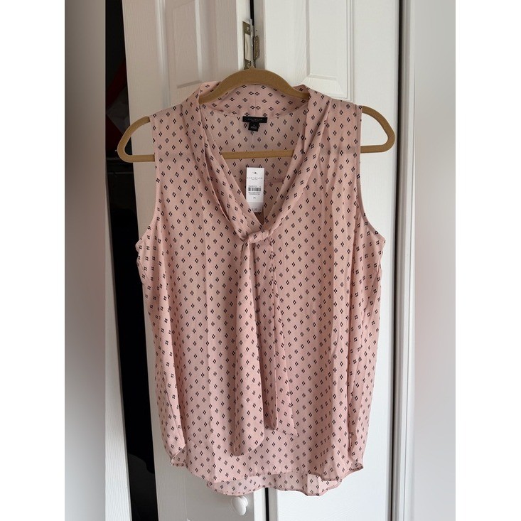 Ann Taylor Factory Pink Tie Neck Sleeveless Blouse M