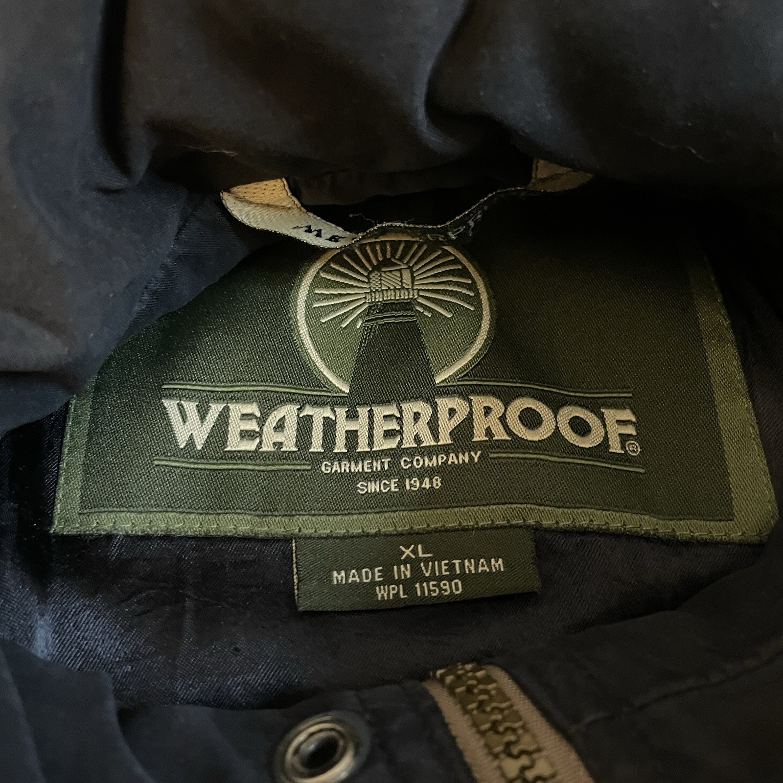 Vintage Weatherproof Canvas Jacket Coat Men’s XL Beige/Tan Full Zip Hood Pockets