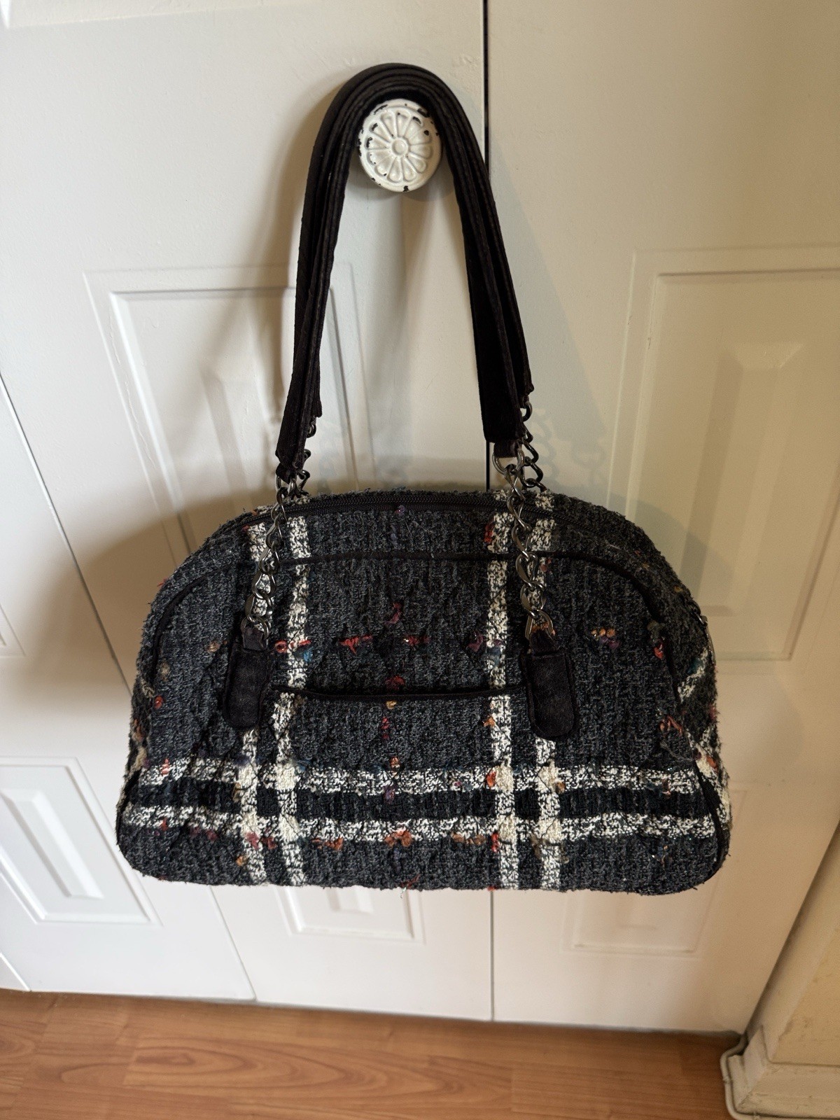 Vera Bradley Plaid Shoulder Bag with Chain Strap, Zipper Accents, Outer Pockets