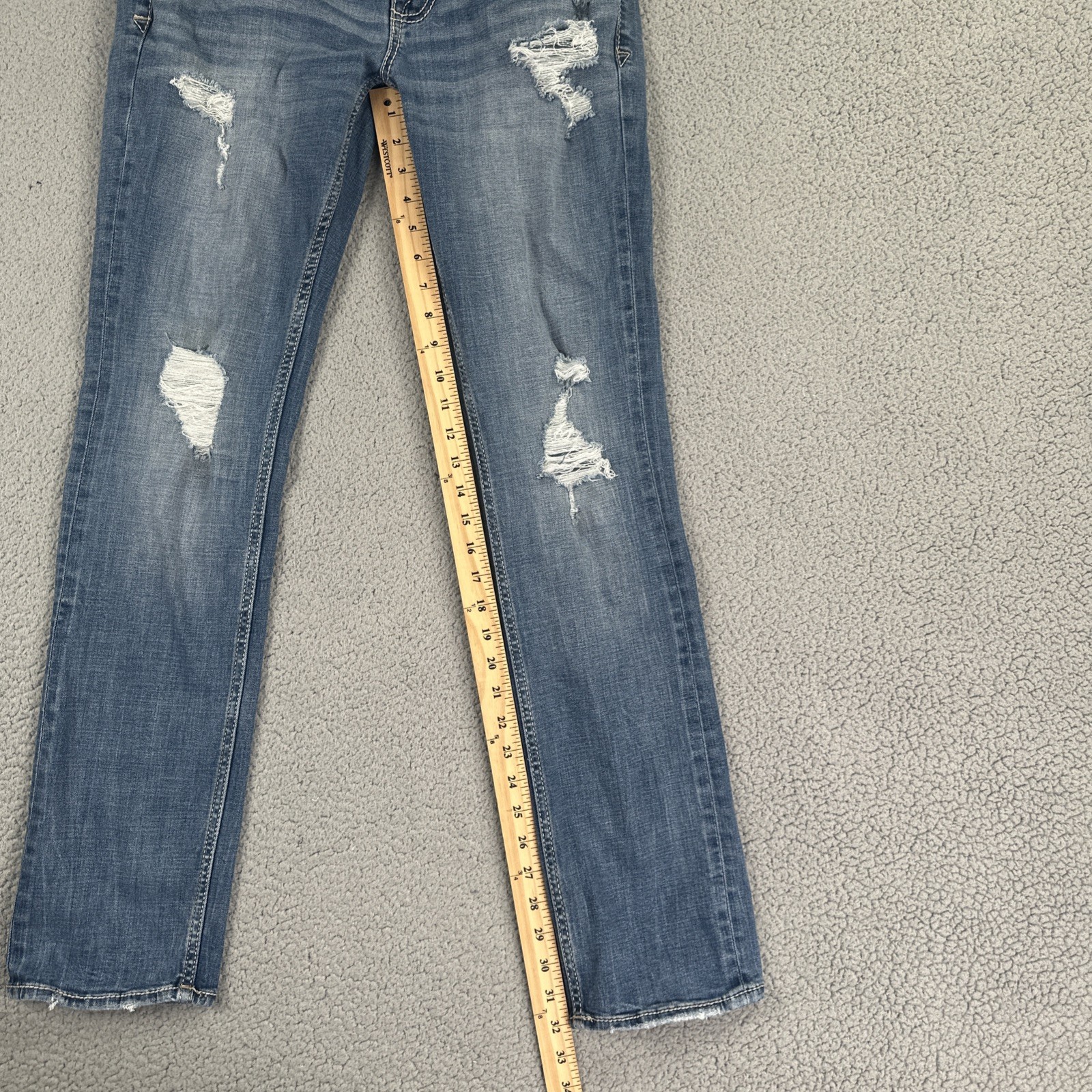 BKE Buckle Alec Slim Straight Jeans Men 32×32 Blue Stretch Whiskered Distressed