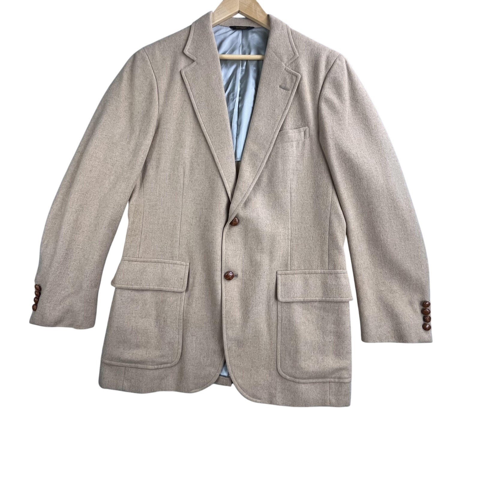 Vintage Camel Blazer Mens 42 Wool Two Button Patch Pockets USA Union Made 80s