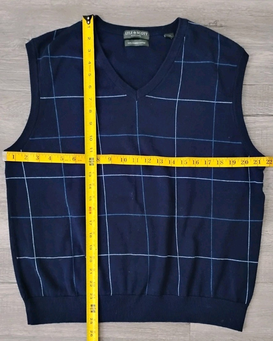 Lyle & Scott 100% Combed Cotton Sweater Vest Blue Men’s Size M Preppy Golf