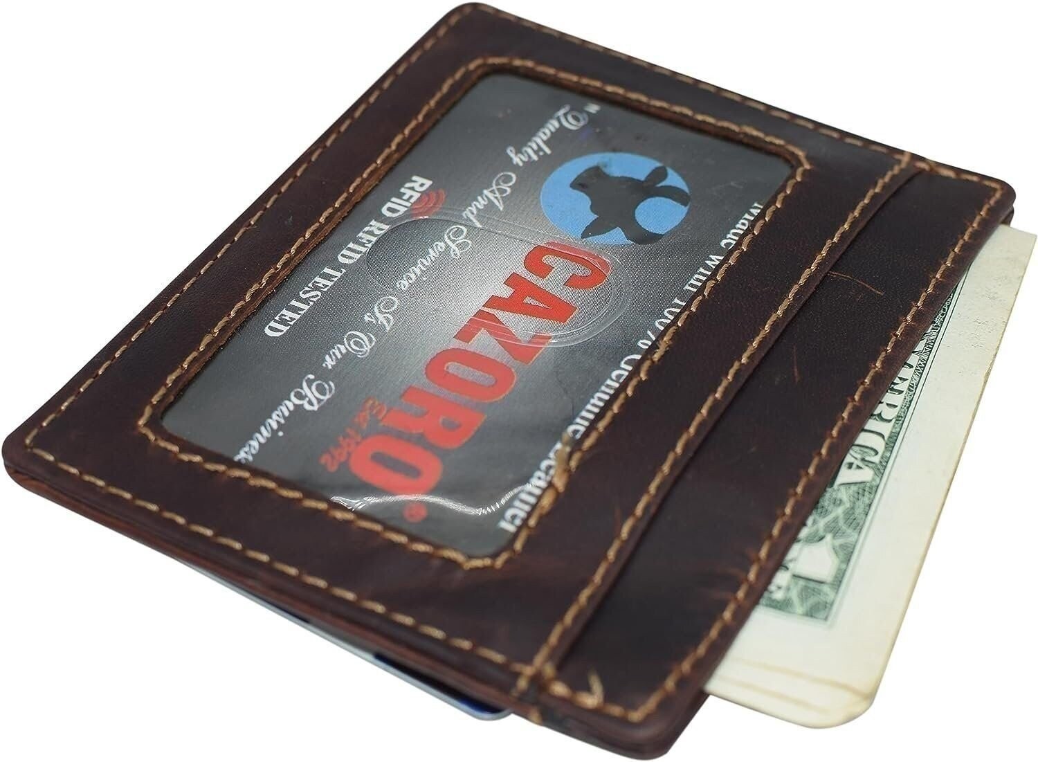 CAZORO Front Pocket Minimalist Vintage Leather Slim Wallet RFID Blocking…
