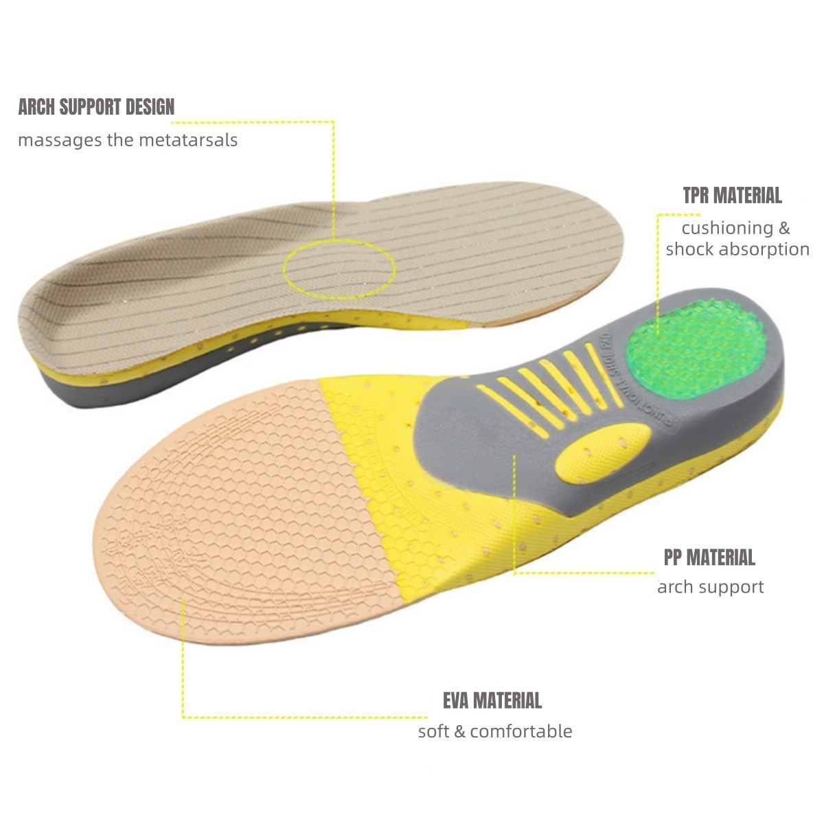 Orthotic Shoe Insoles Insert 1Pair Flat Feet High Arch Support Plantar Fasciitis