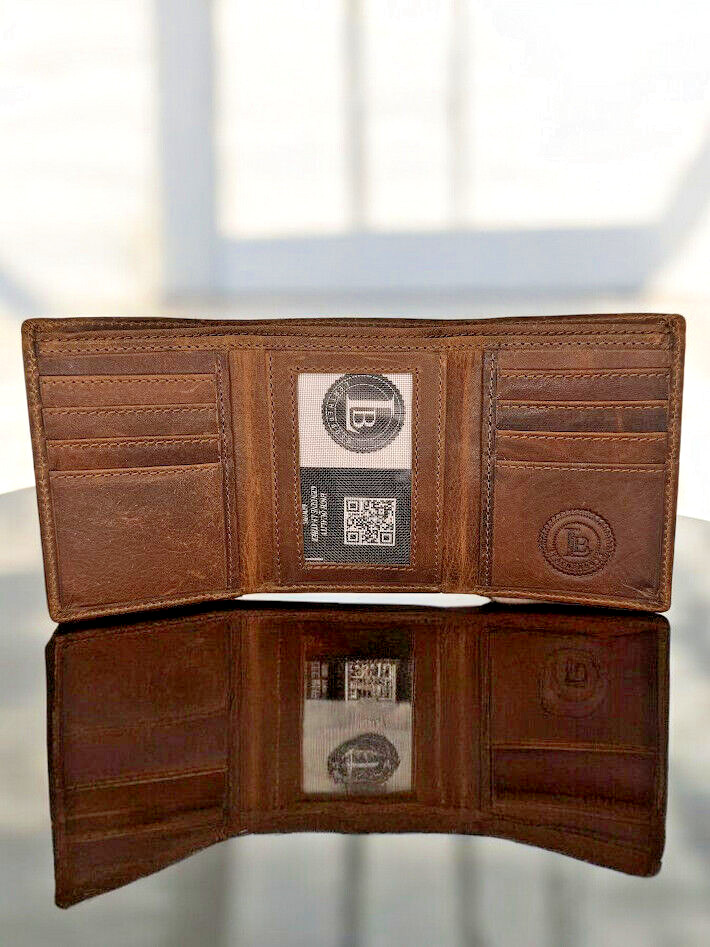 RFID Blocking Brown Vintage Leather Men’s Trifold Center Flap Wallet
