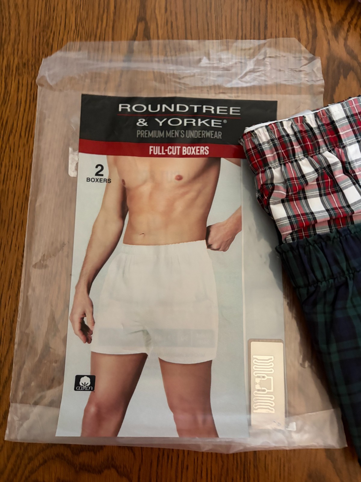Roundtree & Yorke Men’s Grn & Whi Pld Boxer Shorts Full-Cut 2 Pk 32 34 36 38 40