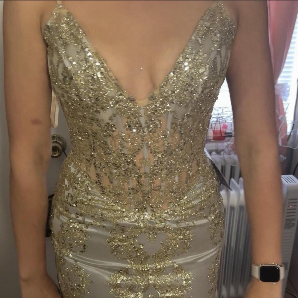 Ladivine by Cinderella Divine Glitter Sequin Mermaid Gown Gold Silver Size 8