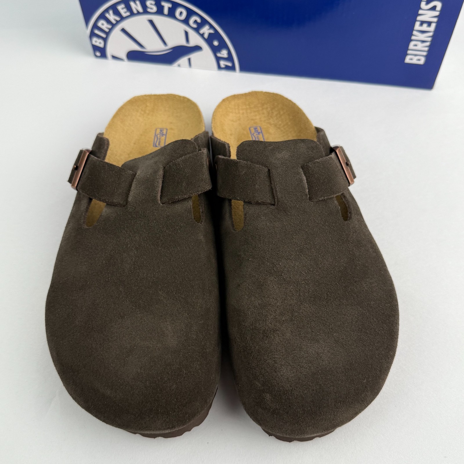 Birkenstock Boston Suede Leather Mocha Soft Footbed Shoes Clog Select Size