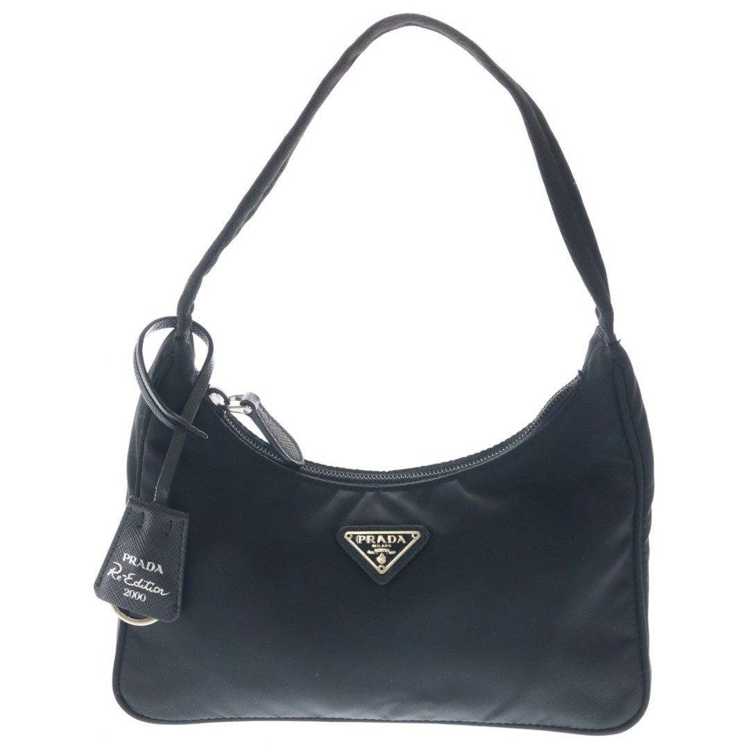 PRADA Re-Edition 2000 Re-Nylon Triangle Logo Plate Handbag Black 1NE515 Used e2d