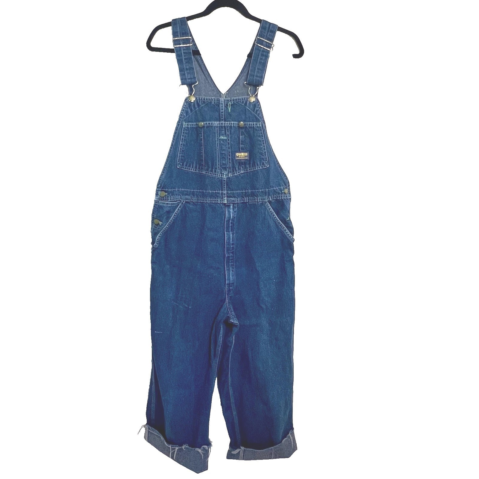 Vintage OshKosh B’Gosh Overalls Mens 34×24 USA Vestbak Denim Workwear Cut Hem