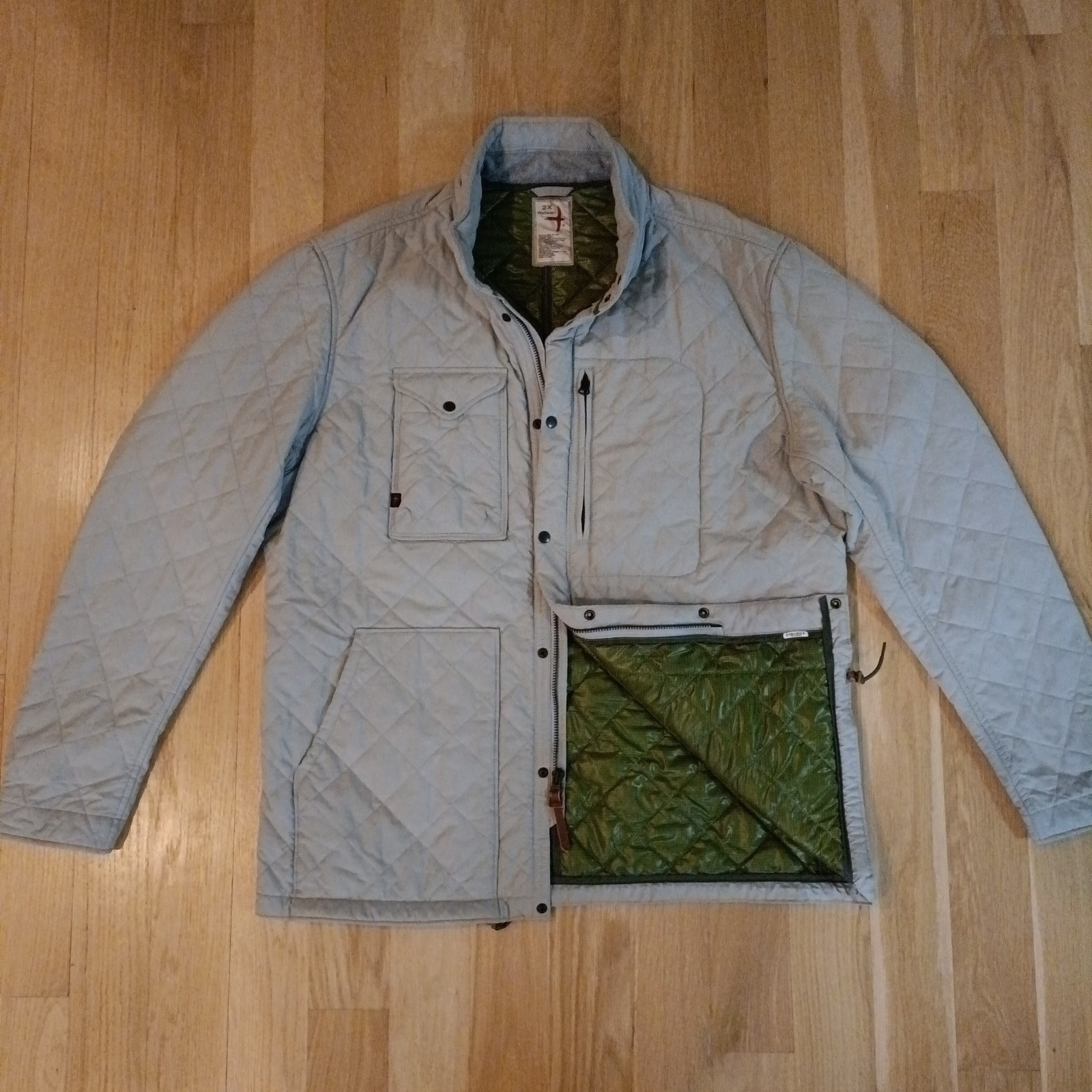 Relwen Quilted Insulated Tanker Snap Jacket Size 2XL Stone Gray Outdoors Hiking