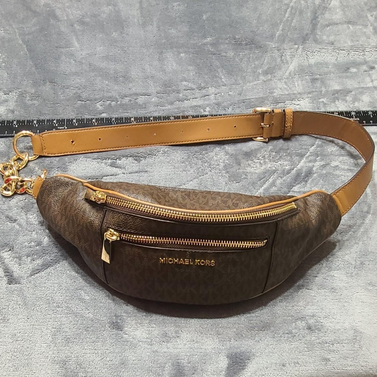 Michael Kors Brown Monogram Belt Bag /Fanny Pack Gold Zip Adjustable Strap
