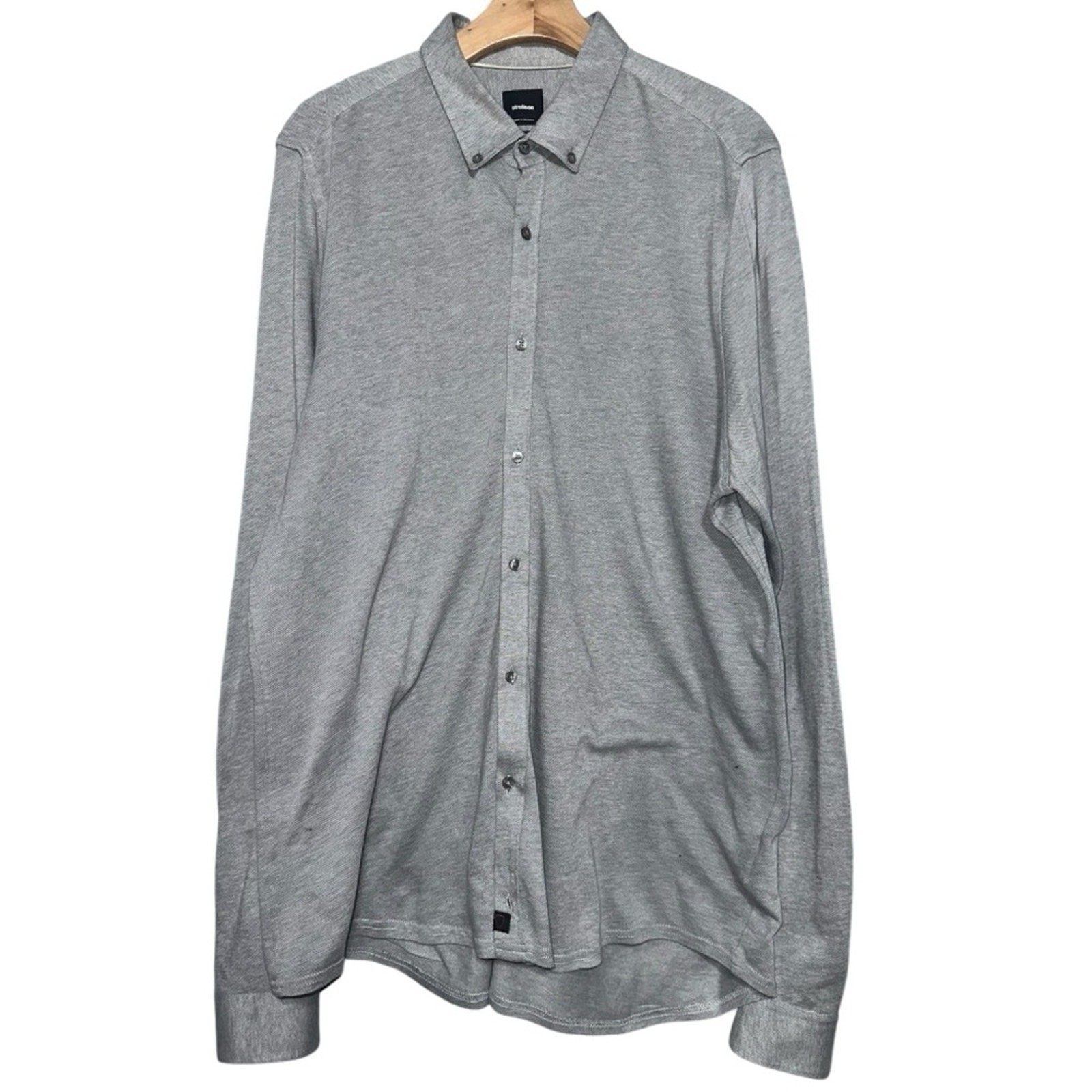 Strellson Men’s 42 16.5 Black White Cotton Knit Long Sleeve Button Down Shirt