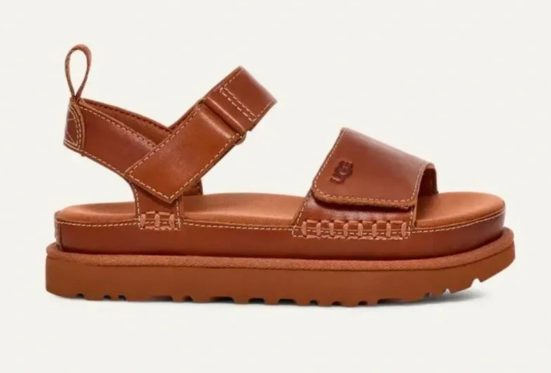 UGG Women’s GOLDENSTAR Platform Sandal, TAN Leather, Size 6