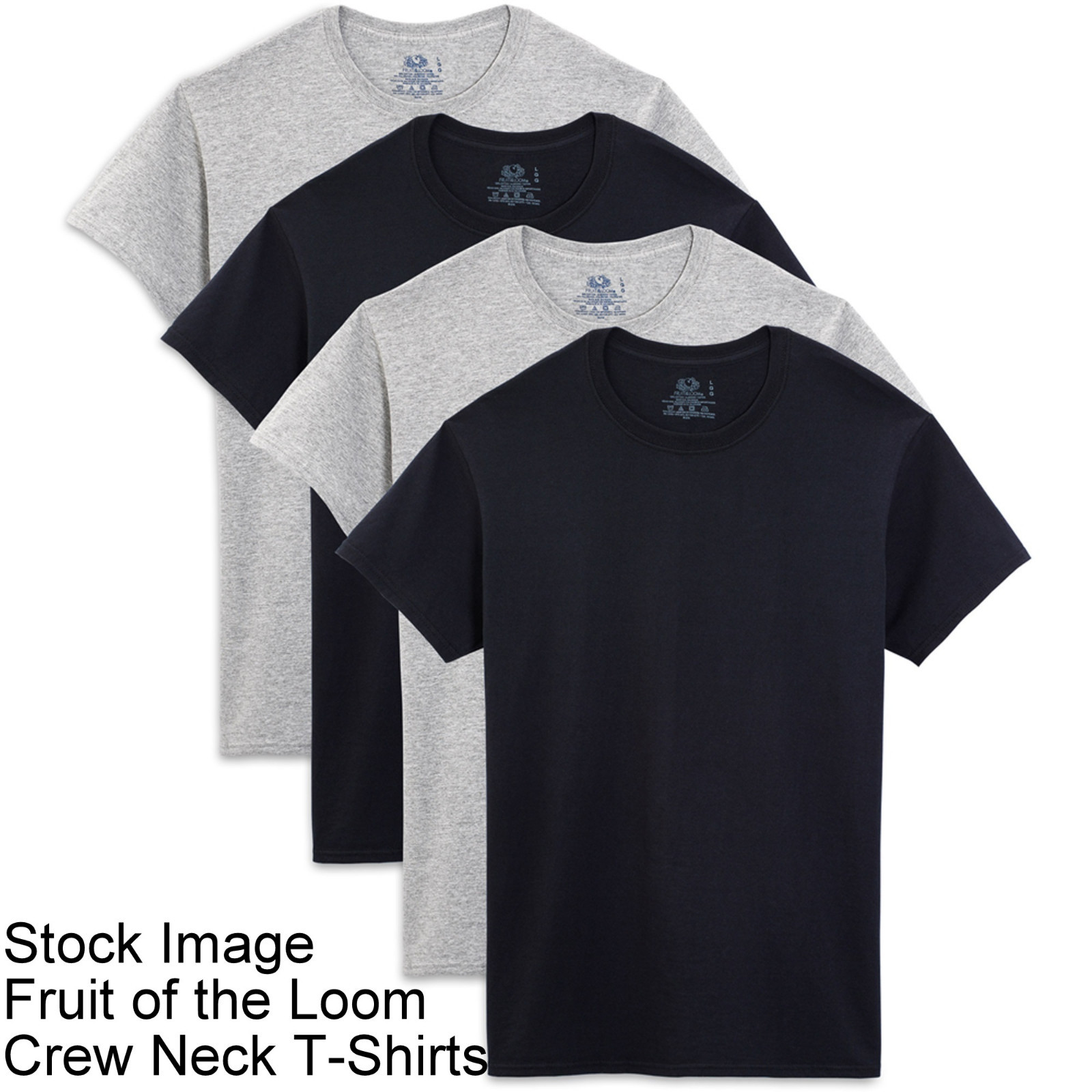 5 Assorted Color L 42-44 Inch Crew Neck T-Shirts Fruit Of The Loom G 107-112 CM