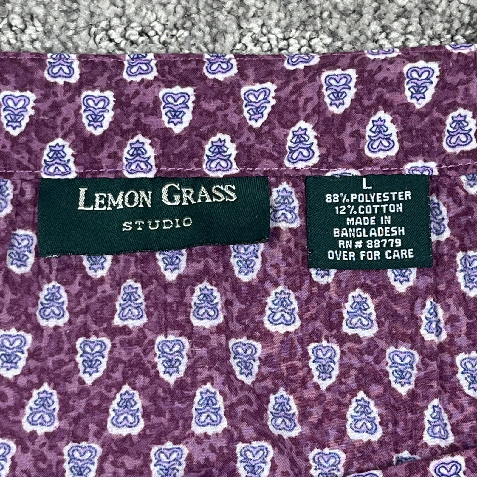 Lemon Grass Top Womens Large Purple Button Boho Peasant Summer