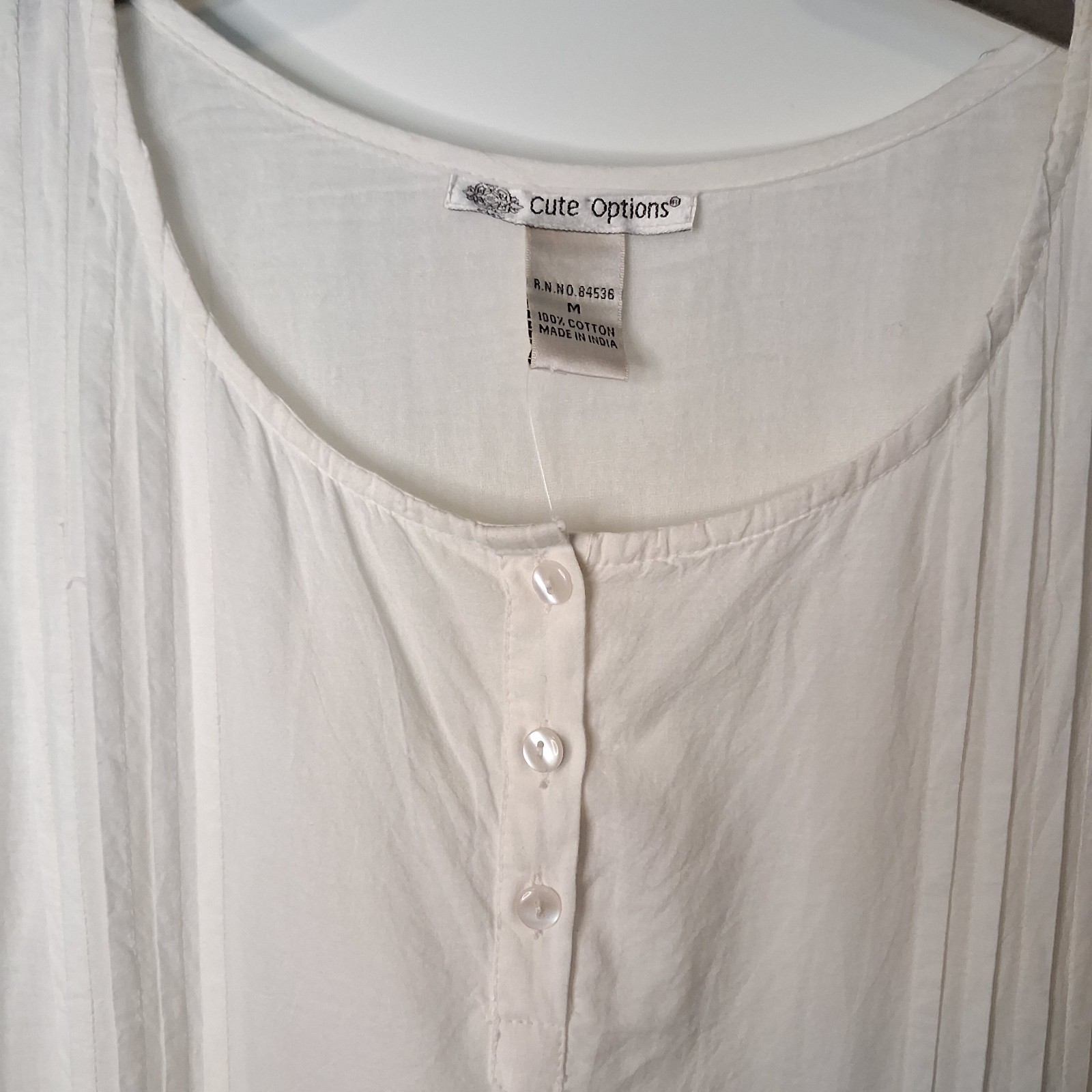 Cute Options Romantic Boho White Cotton Lace Trim Pintuck Tunic Blouse-Size M