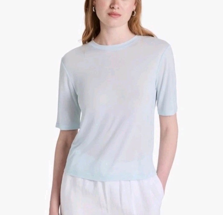 Vince Sky Blue Modal Boxy Elbow Short Sleeve Sheer Lightweight Tee Top Women 2X