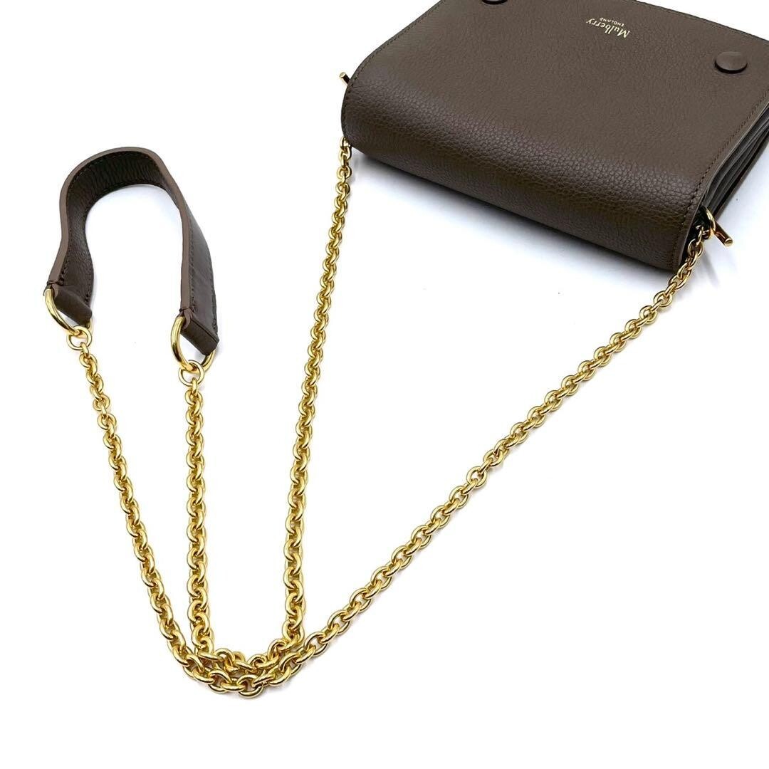Mulberry Clifton Greige Leather Gold Chain Crossbody Shoulder Bag Auth