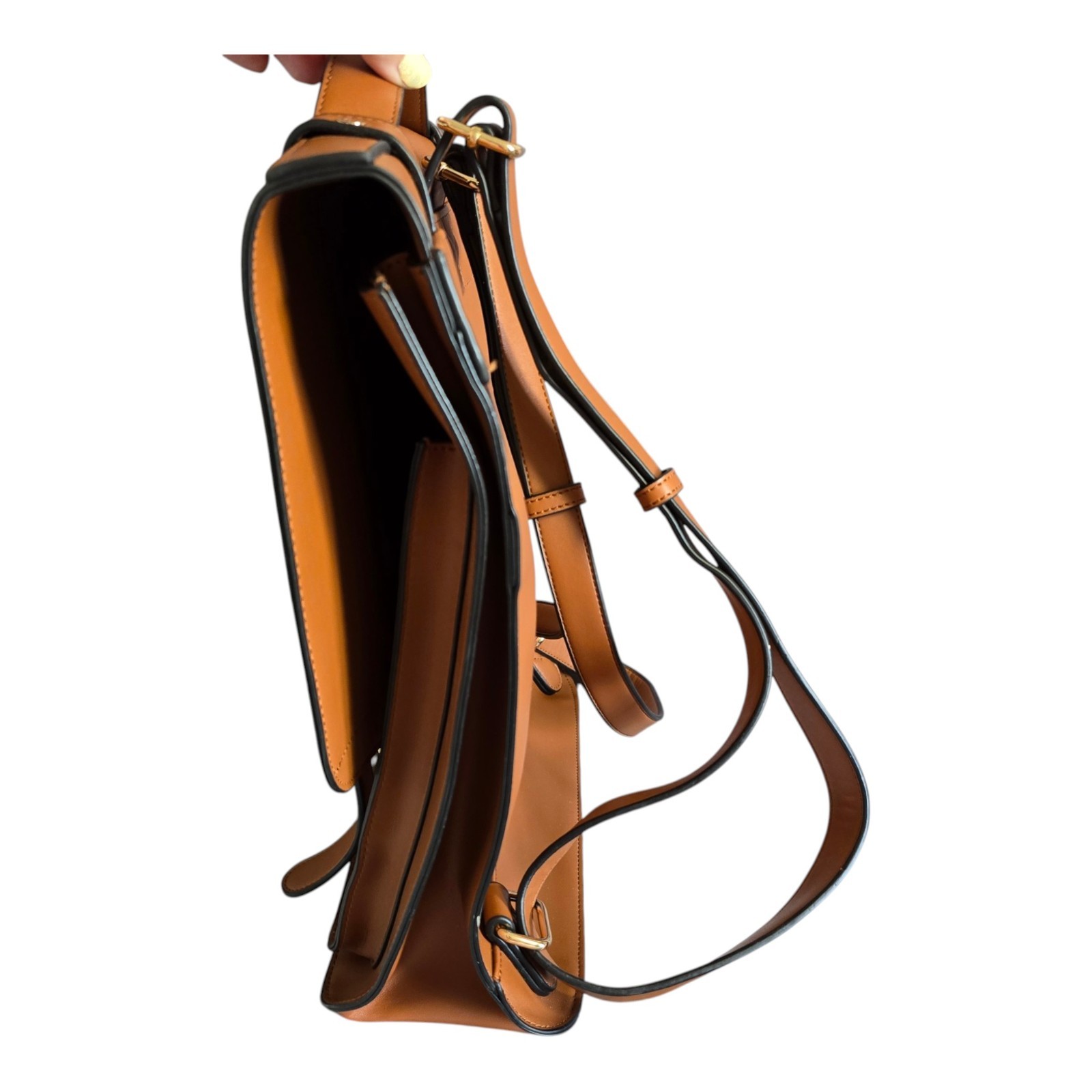 ECOSUSI Faux Leather Backpack Satchel Laptop Bag w Matching Clutch Caramel Brown