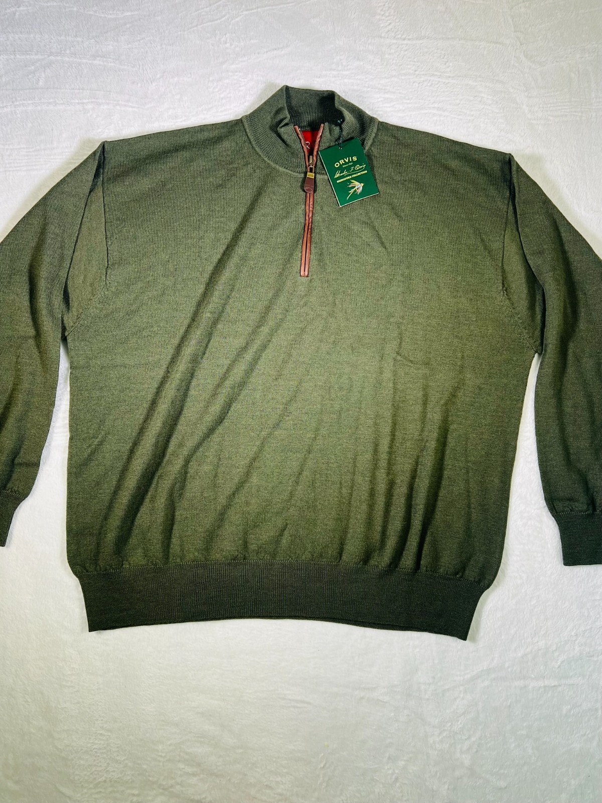 Orvis Merino Wool Quarter Zip Sweater Pullover Zip Neck Green Mens XXL NWT