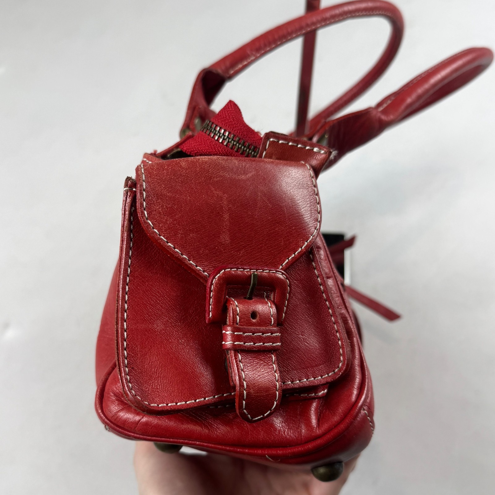 Contura Firenze Red Genuine Leather Shoulder Bag Vintage Y2K Handbag Italy