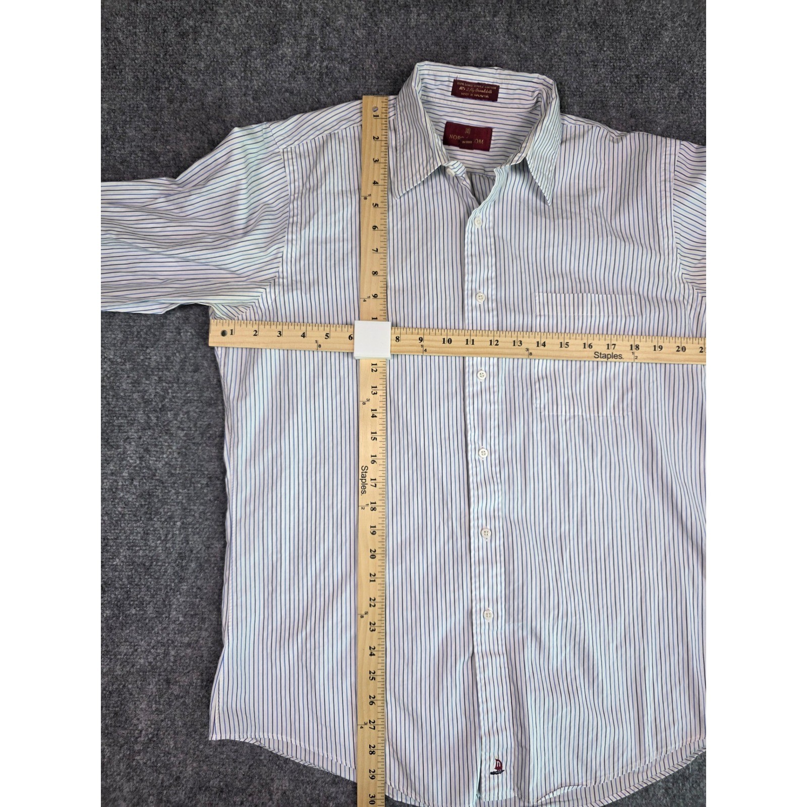 Vintage Nordstrom Button Down Shirt Mens 15.5-32 Blue White Pinstripe Broadcloth