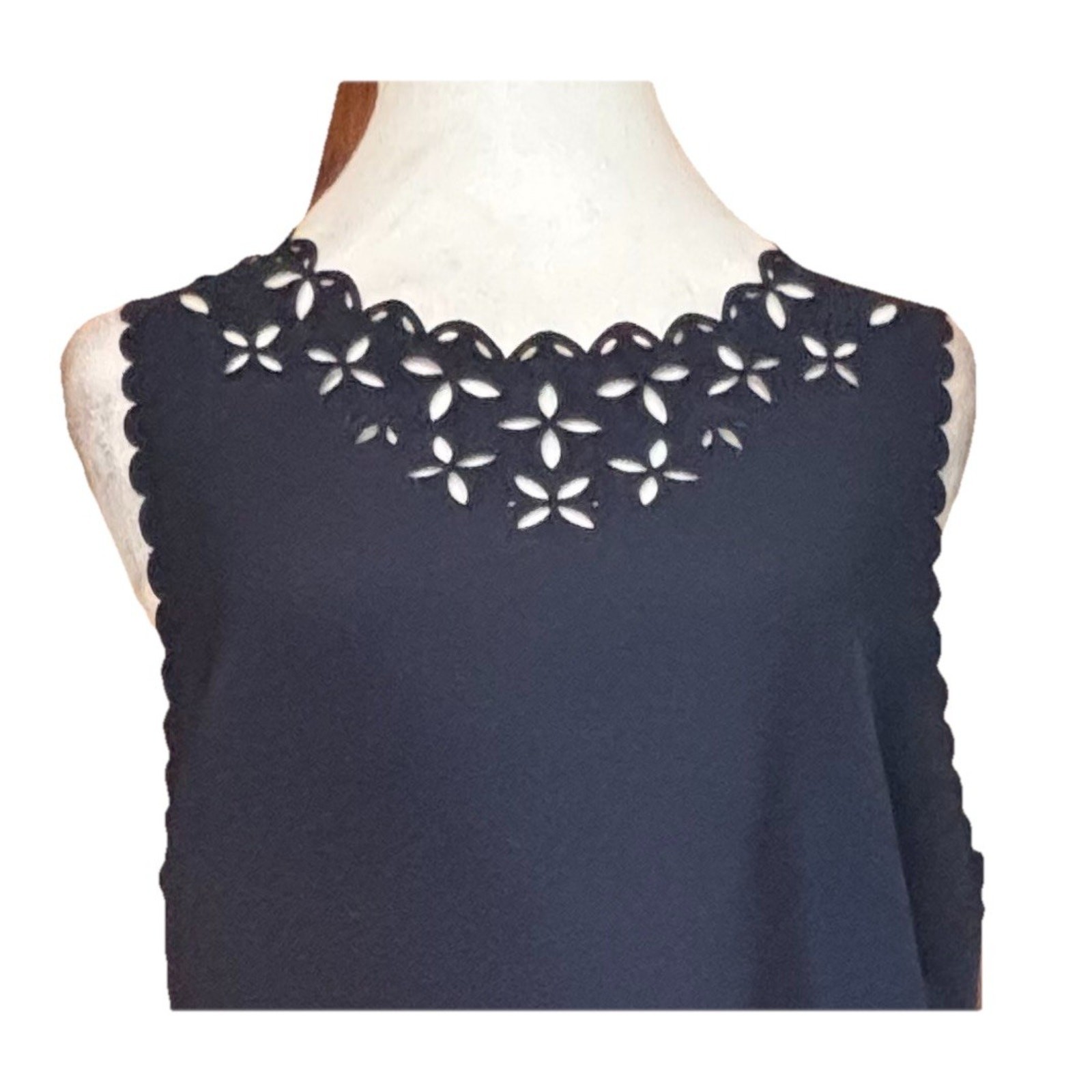 J Crew Factory Laser Cut Eyelet Scalloped Shift Dress Sz 14 Navy Wedding Guest