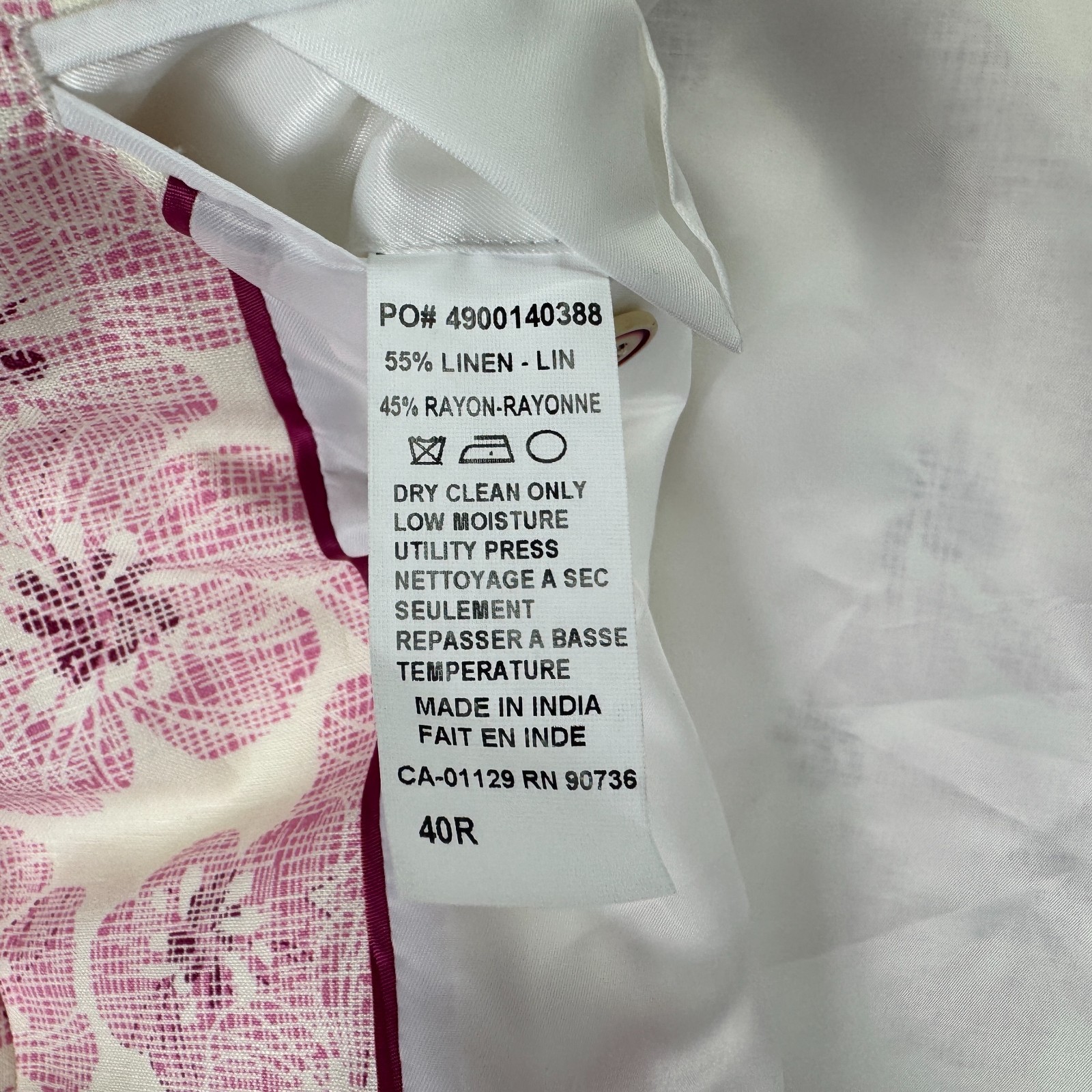 Tallia Mens Slim Fit Floral Print Linen Rayon Sport Coat White Pink 40R